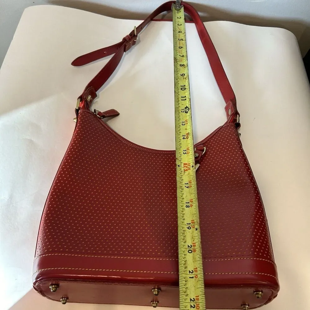 Dooney and Bourke Vintage ZipTop Red Leather Hobo Bag Gold Hardware FootedBottom